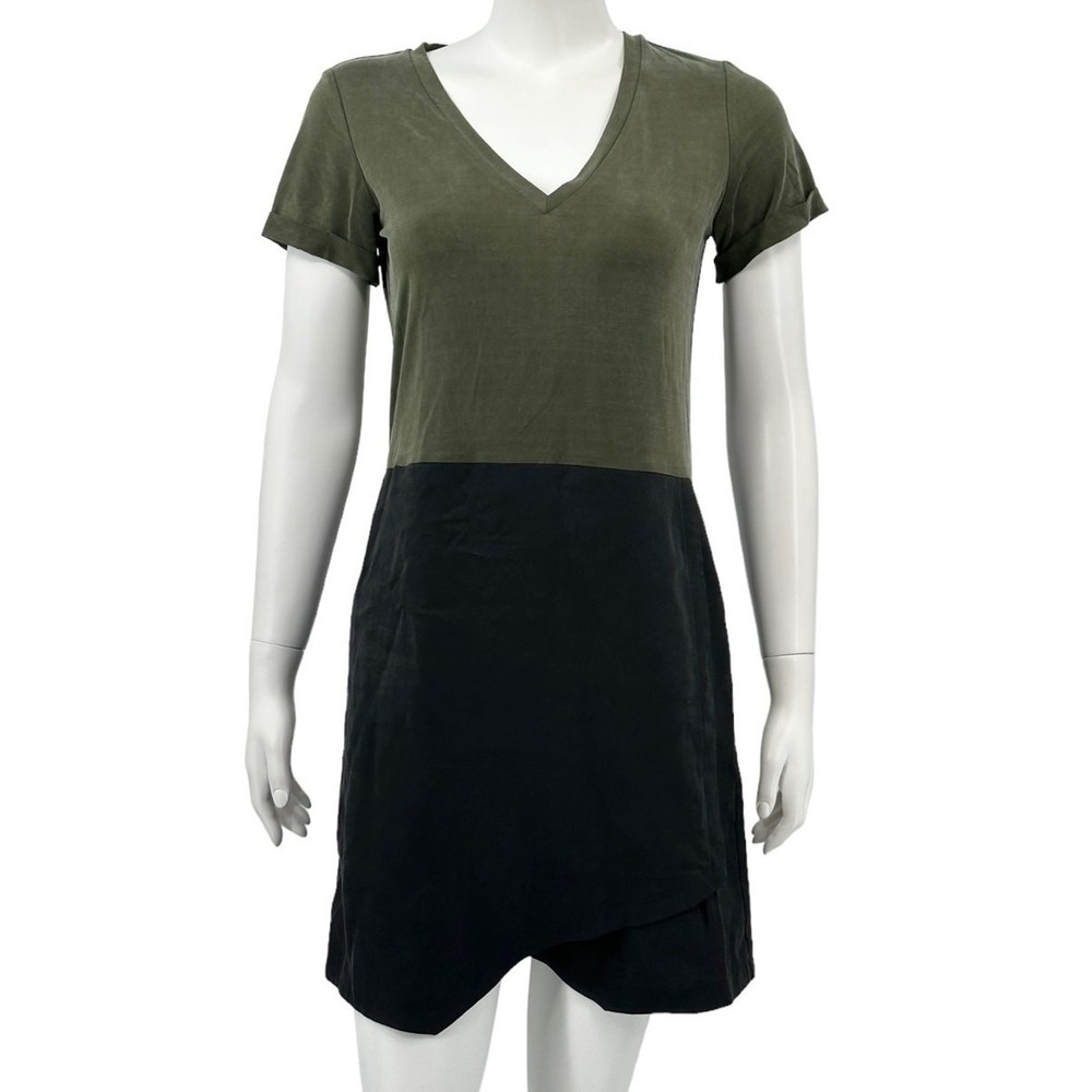 Anthropologie Dolan Dress Womens XS Green Black Horizon‎ Colorblock V-Neck Mini